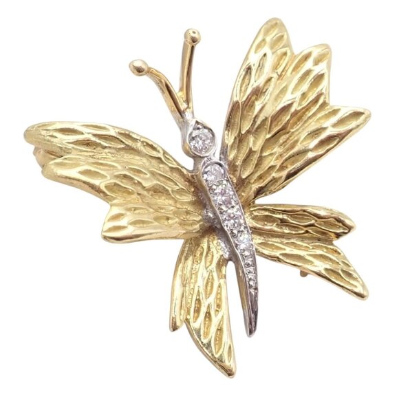 Authentic! Tiffany & Co 18k Yellow White Gold Butterfly Diamond Pin Brooch - Picture 1 of 13